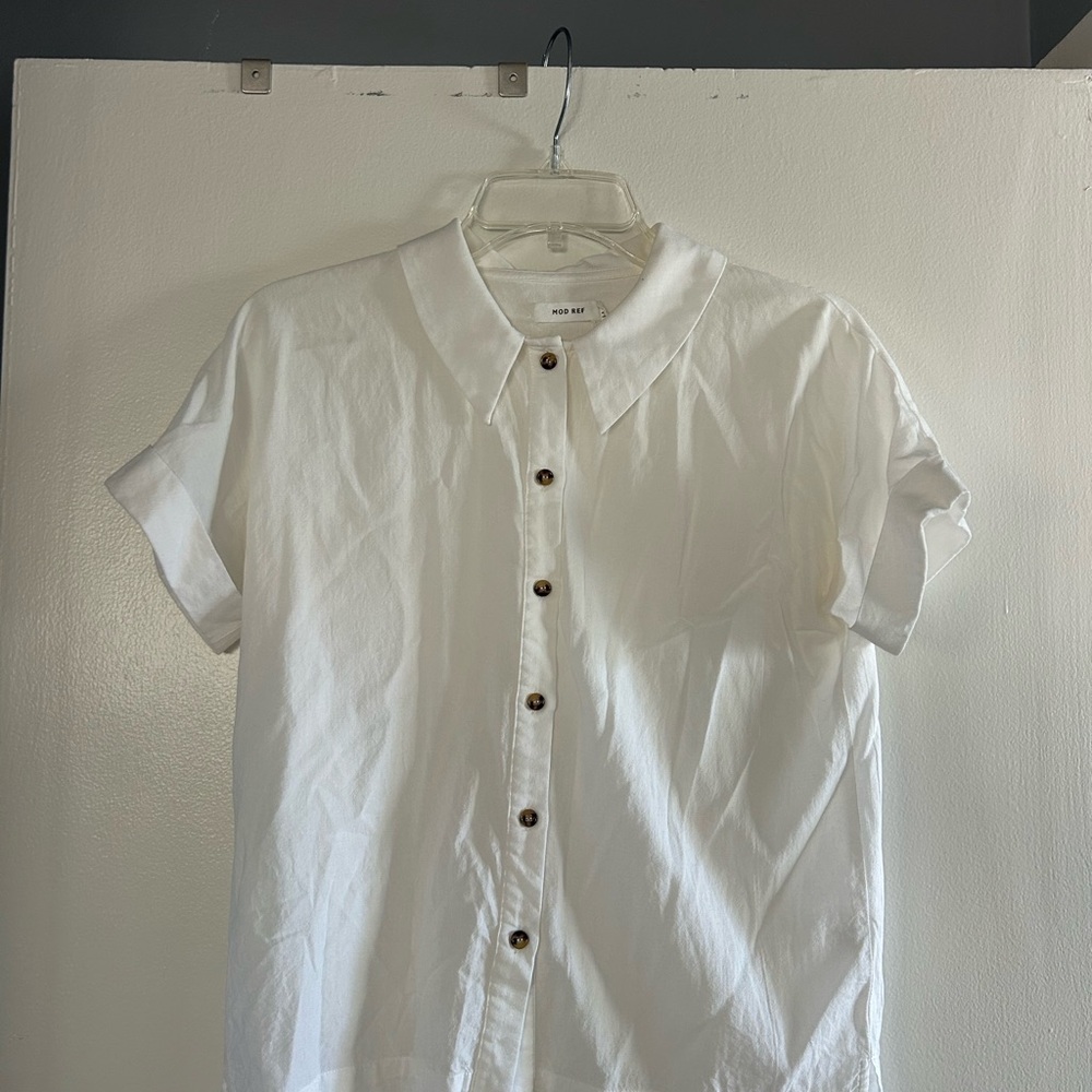 Mod Ref Ivory Button Down Shirt with Brown Accents